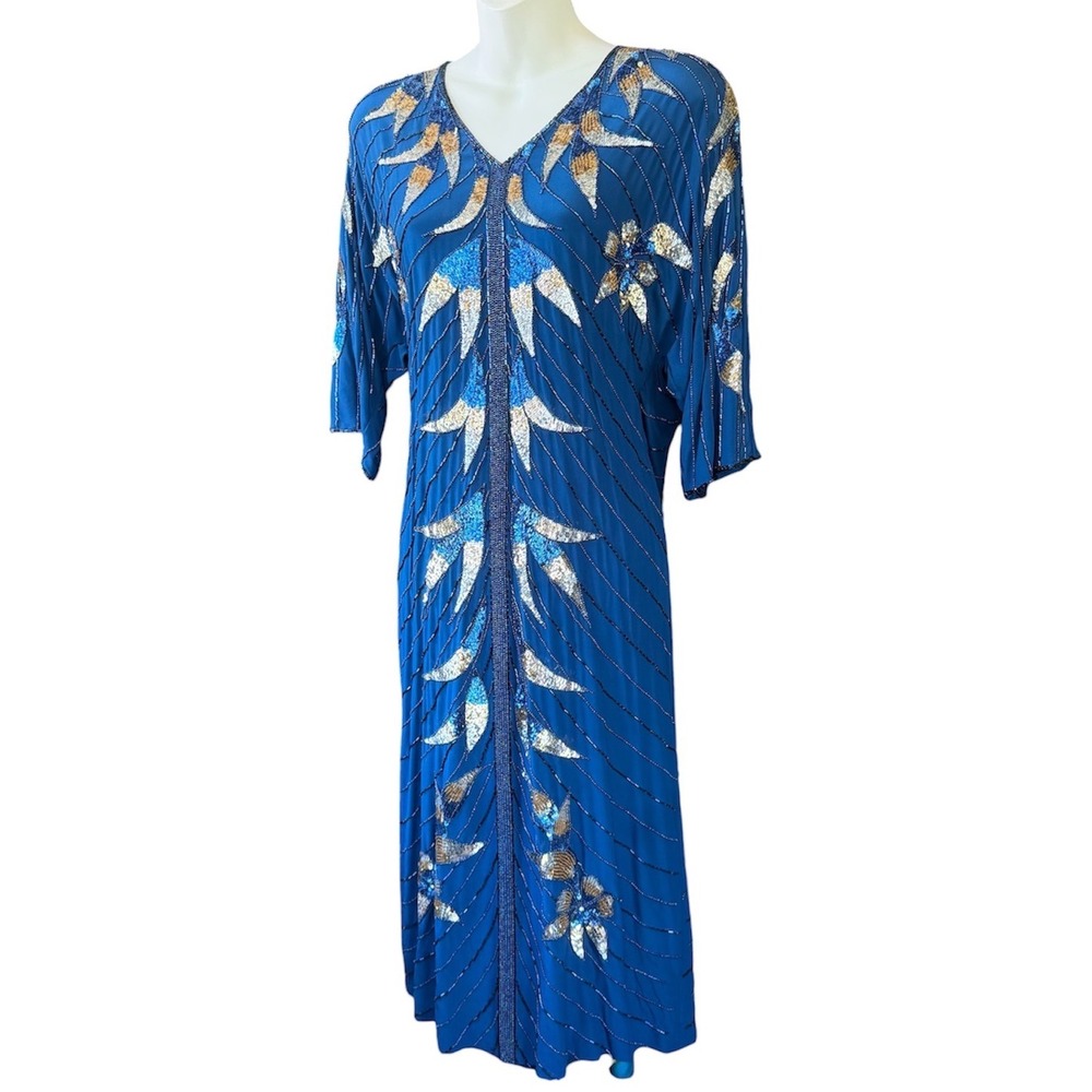 Vintage Argenti Silk Beaded Dress Flapper Art Deco Cocktail Women 8